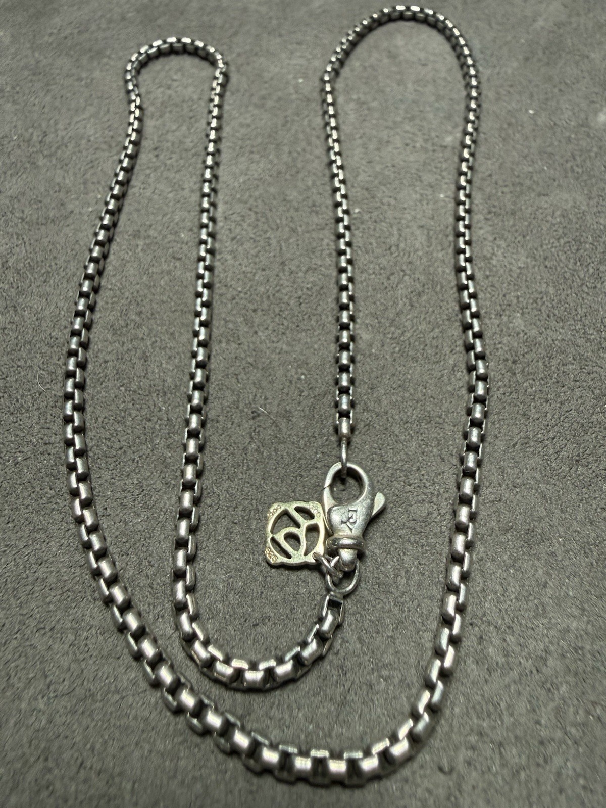 David Yurman Sterling Silver 20″ Box Chain Necklace Lobster Clasp Gold Charm 2mm