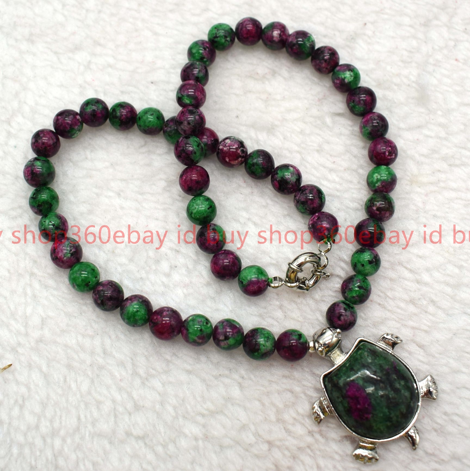 Natural 6/8/10mm Red Green Zoisite Round Gemstone Beads Pendant Necklace 16-28in