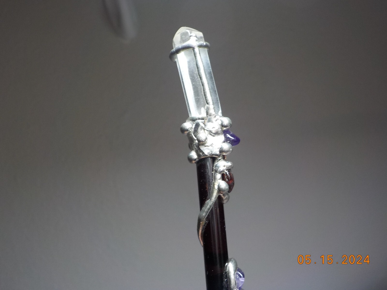 STERLING SILVER WRAPPED AMETHYST/QUARTZ CLEAR POINT/PINK QTZ HEALING WAND/STICK