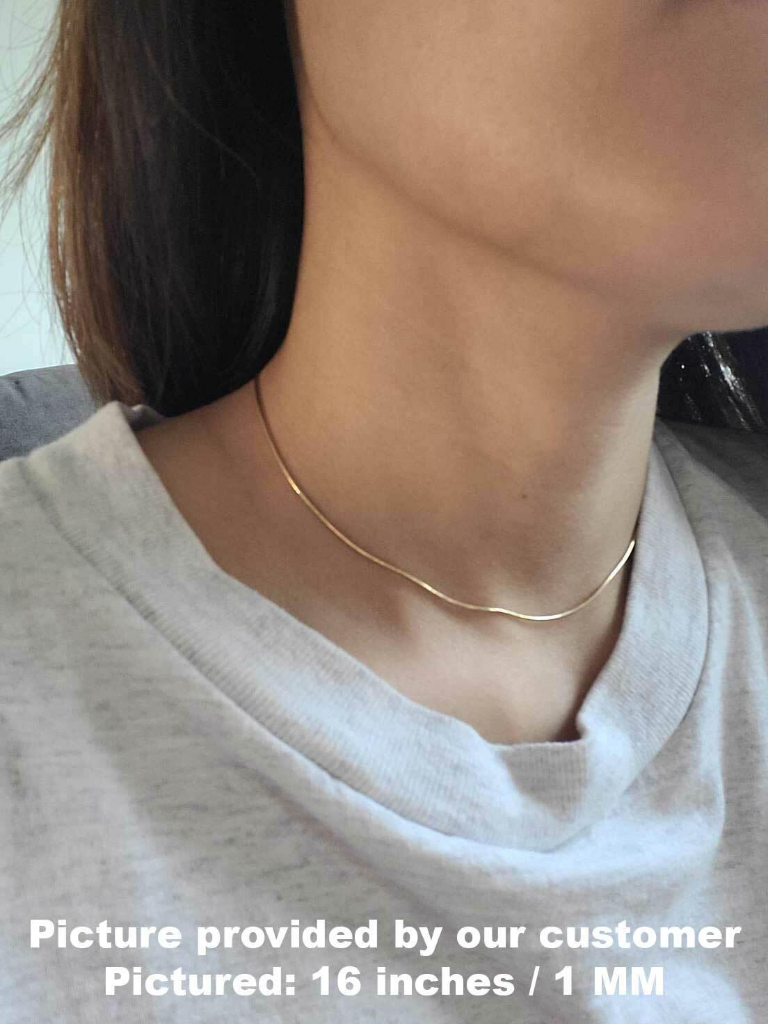 Solid 14K Yellow Gold Round Snake Chain Necklace, 16″ 18″ 20″ 24″ Inch, 0.7mm 1m