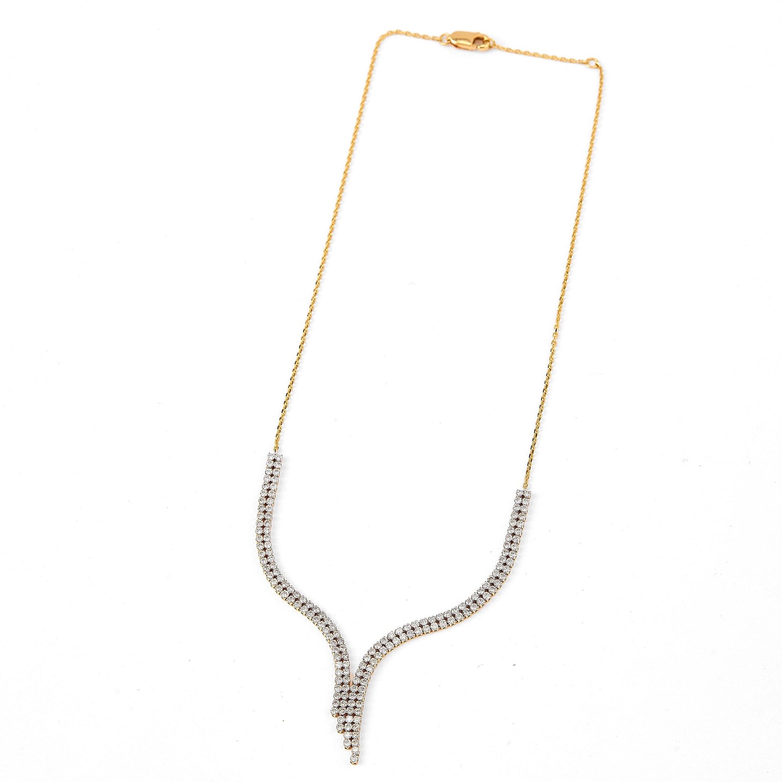 2.37 ct Natural Diamond Double Row Y Necklace 14K Gold Solid Gold Bridal Pave