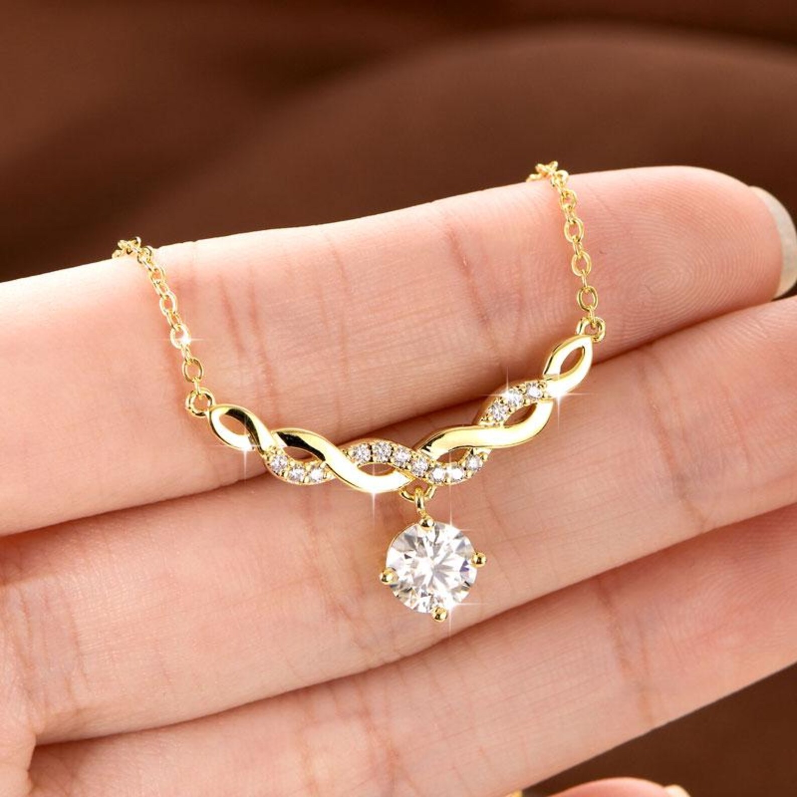 Infinity Necklace with Sparkling 2ct Moissanite – Timeless Jewelry Gift for Her