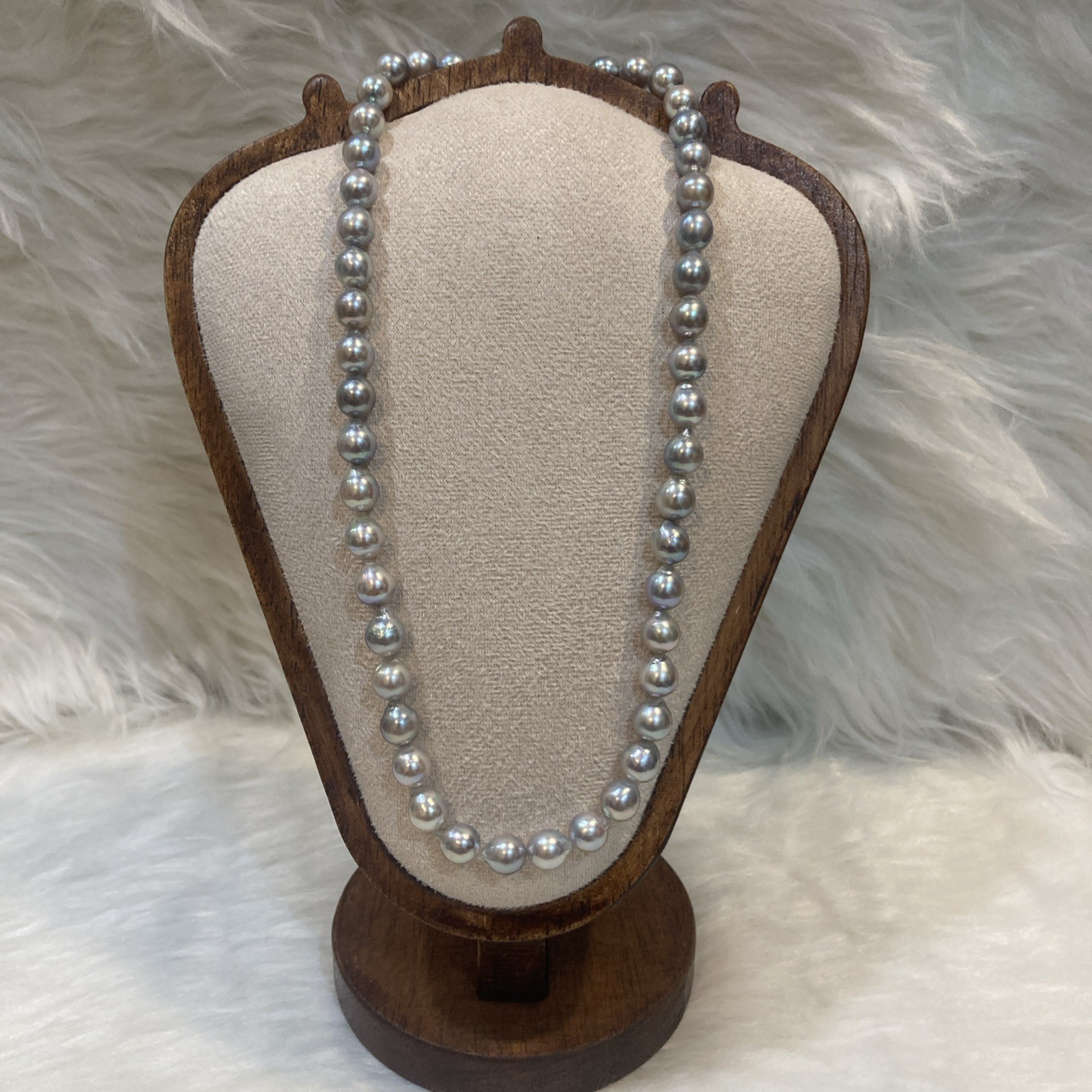 Akoya Gray Pearl Necklace 7.5-8mm 43cm 35g Silver Clasp Japan