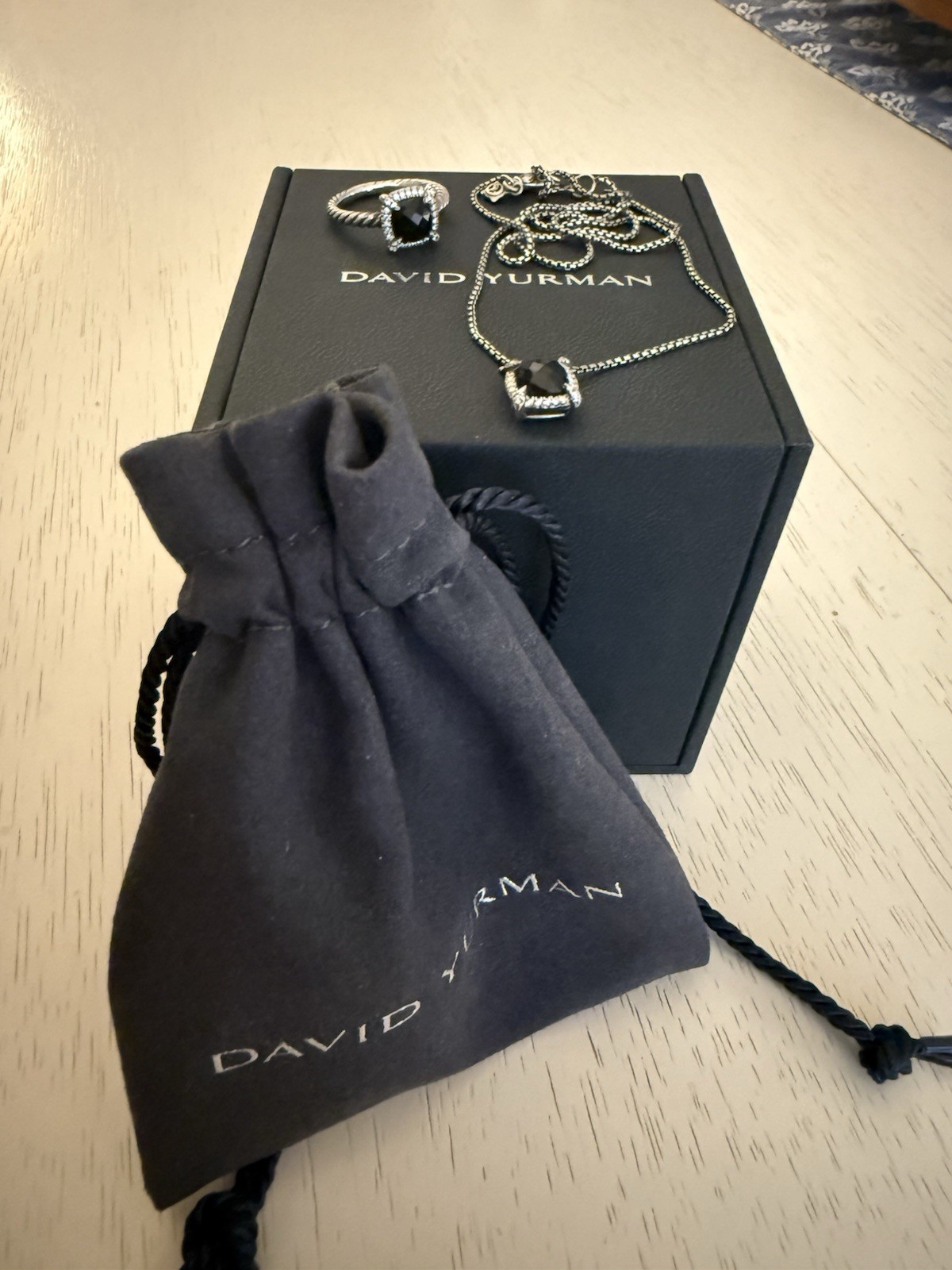 David Yurman Petite Chatelaine Onyx Pave Diamond Bezel Ring Pendant Necklace