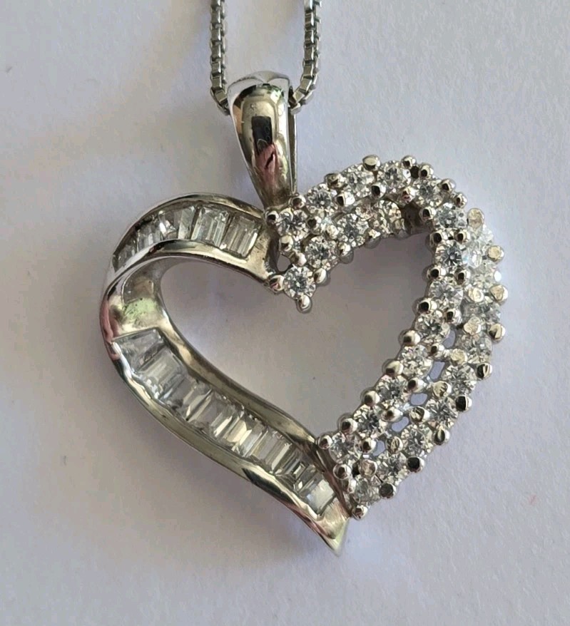 Double Heart Diamond Pendant 18″ Sterling Silver Necklace (1/10 ctw)