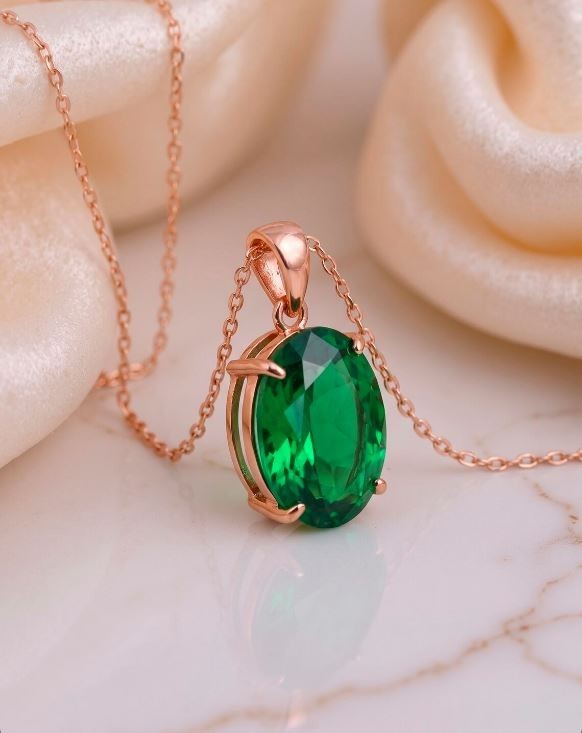 Green Emerald Necklace Statement Gemstone Charm 925 Sterling Silver Pendant’s