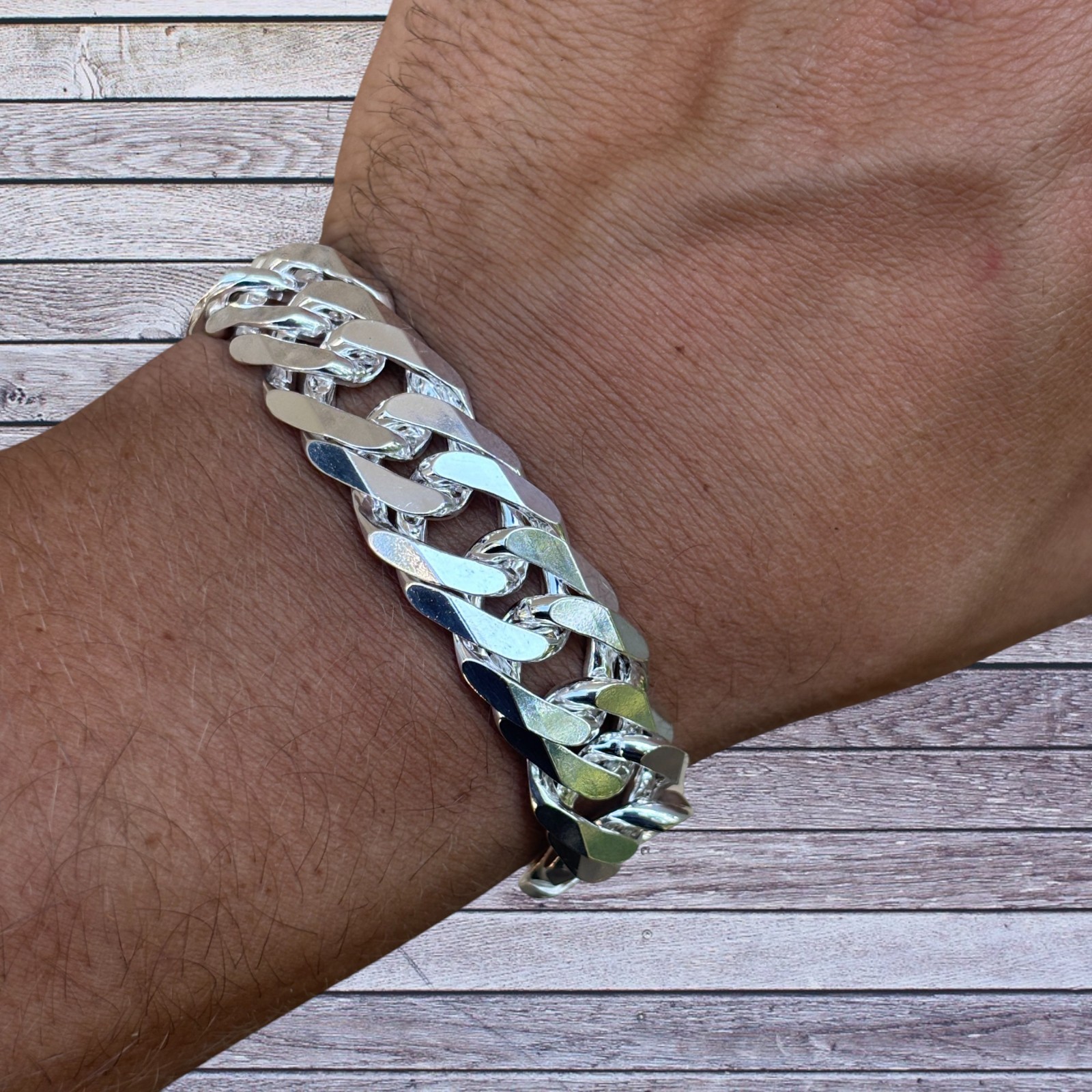 16mm Double Curb Link Bracelet – Real Solid 925 Sterling Silver MADE IN ITALY