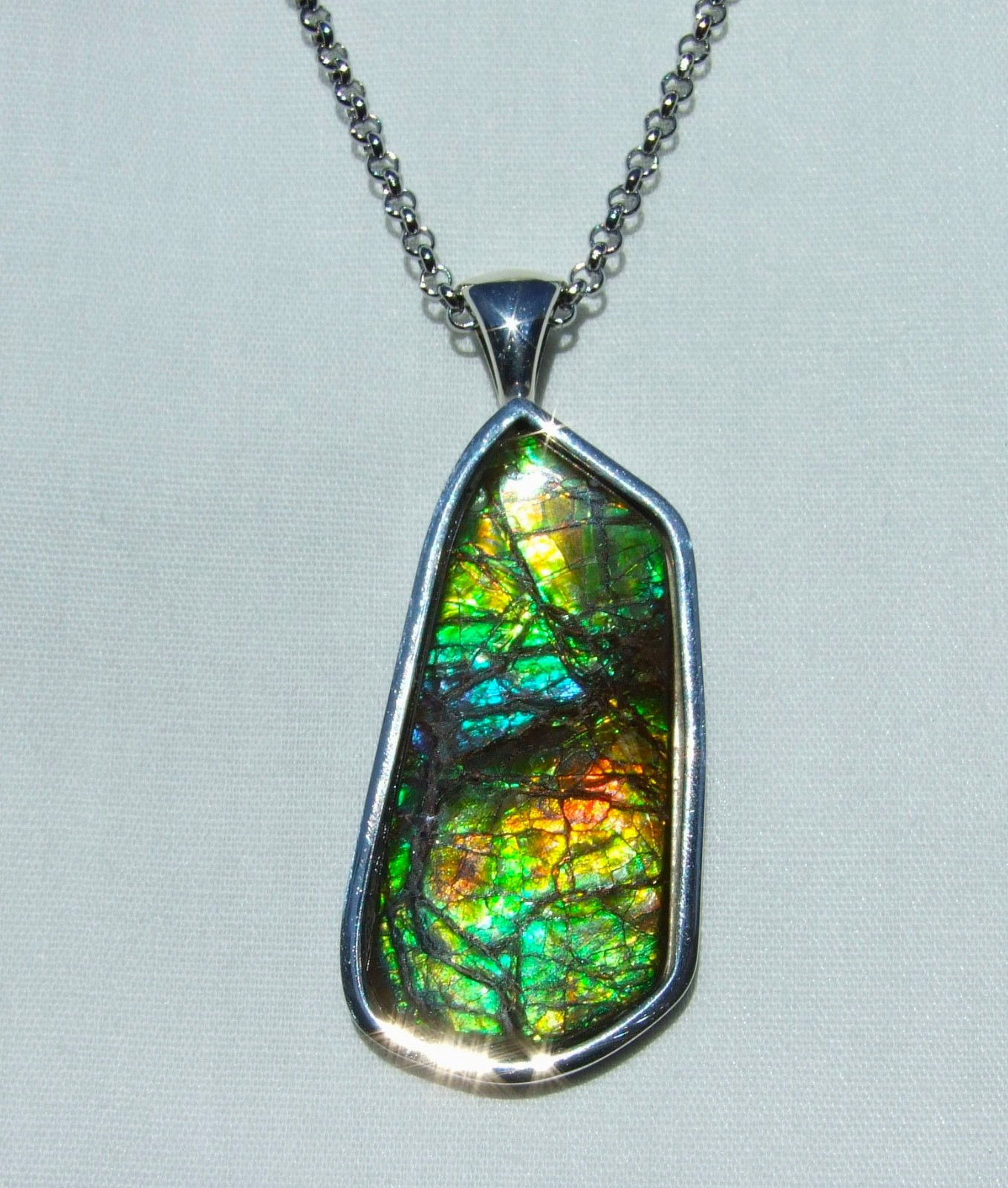 AMMOLITE PENDANT, Solid Sterling Silver , HANDMADE- USA, Feng Shui Prized
