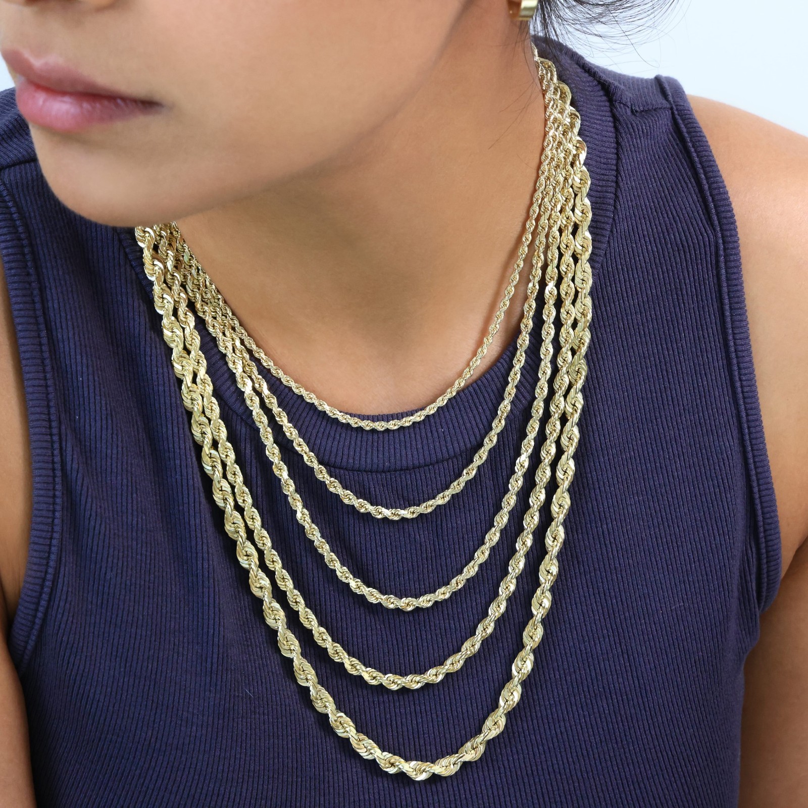 14K Yellow Gold Diamond Cut Rope Chain Necklace 1.5mm – 5mm, Men Women 16″- 30″