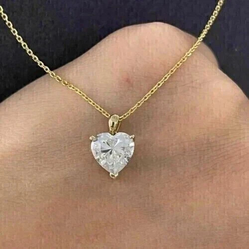 2CT Heart Cut Lab-Created Diamond 14K Yellow Gold Plated Solitaire Pendant Women