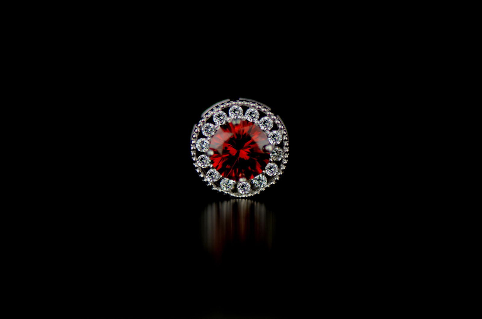 14k White Gold Halo Round Pendant