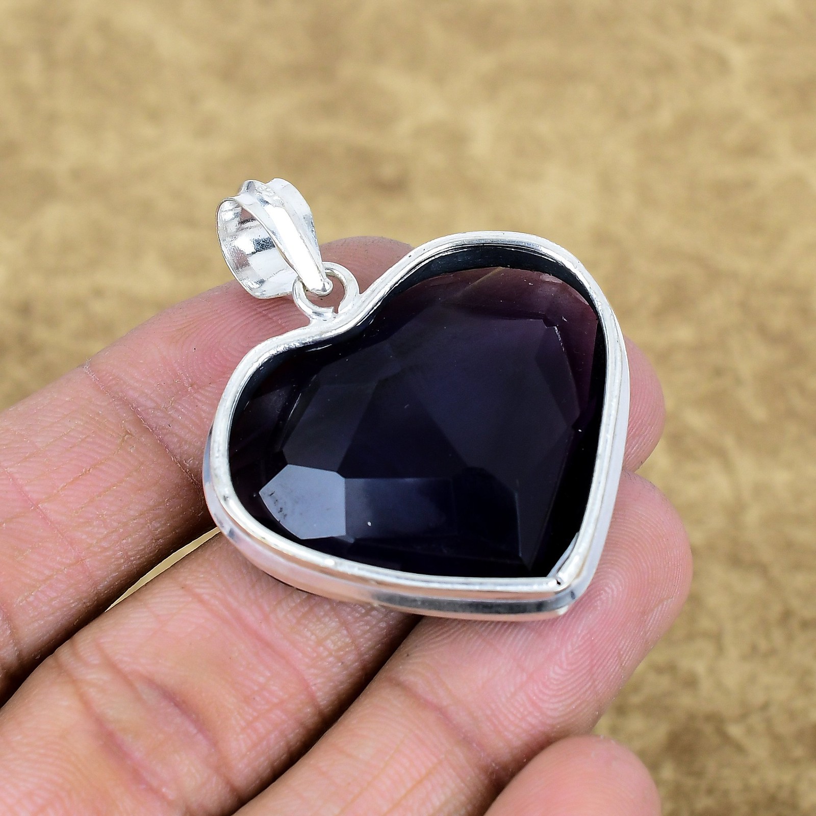 Natural African Amethyst Gemstone Pendant 925 Sterling Silver Heart Jewelry Gift