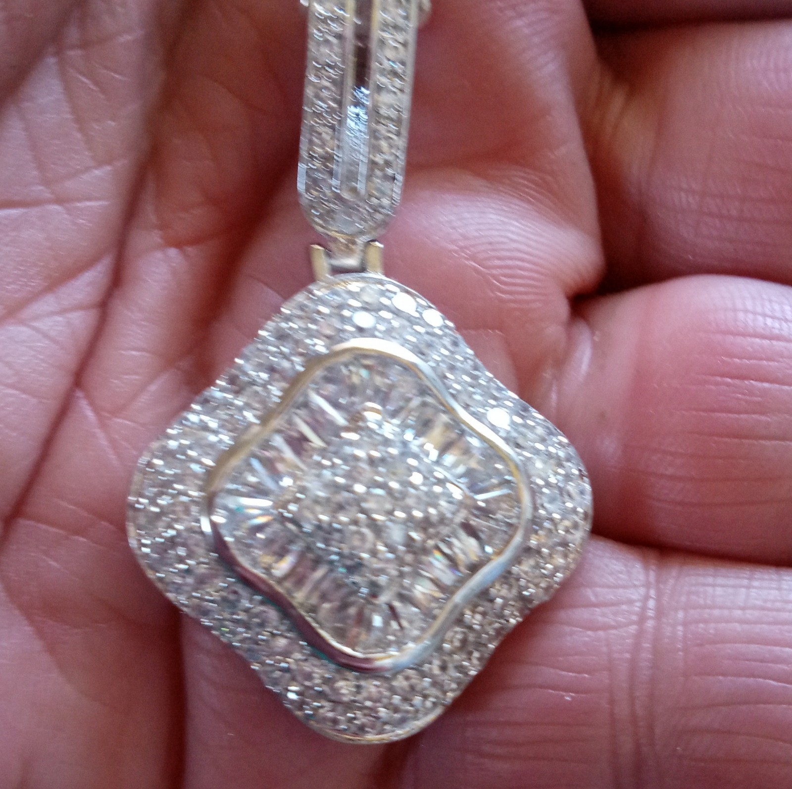 Square Moissanite Cluster Pendant in Sterling Silver 925, White Gold Look, New