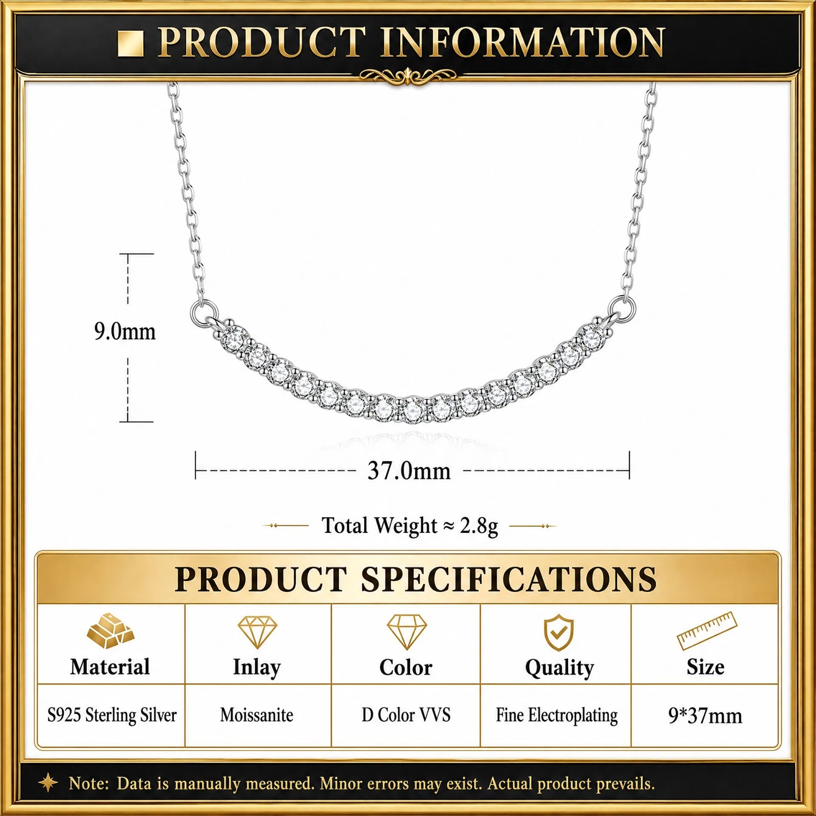 Moissanite Smile Necklace Curved Bar Pendant Necklace 925 Sterling Silver