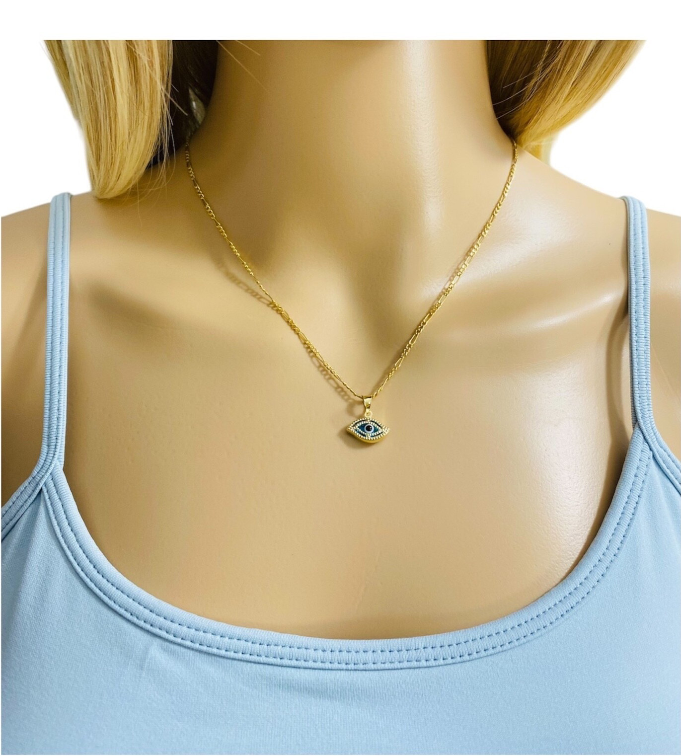 14K SOLID GOLD BLUE EVIL EYE PENDANT/14K ORO PURO DIJE DE OJO DE LA SUERTE-14KP1
