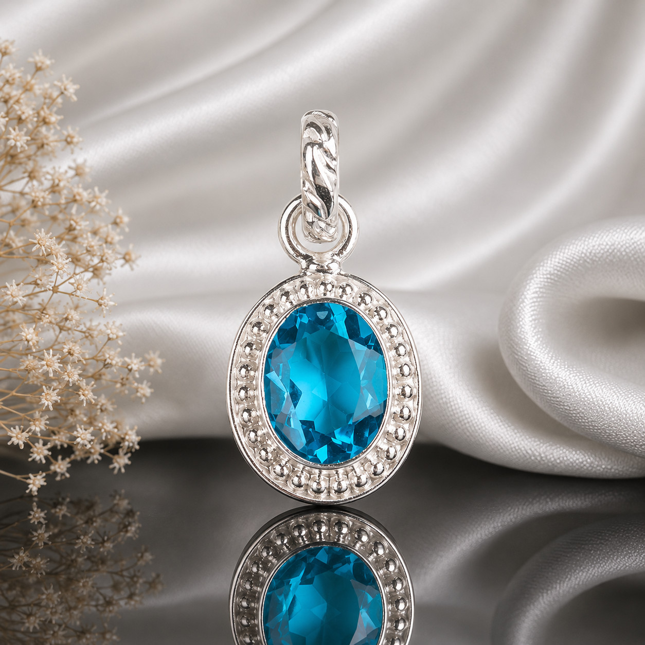 Swiss Blue Topaz 925 Solid Silver Designer Pendent 1.20″ Gift For Birthday