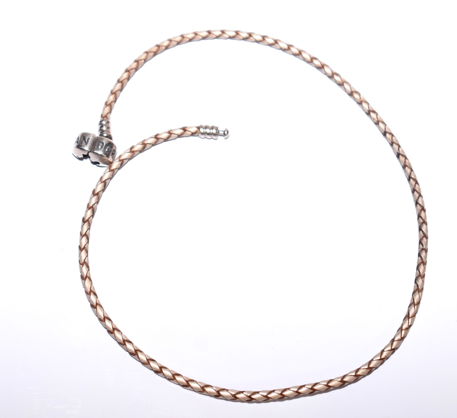 Pandora * 16″ BRAIDED LEATHER CHARM NECKLACE * Sterling Silver Barrel Clasp