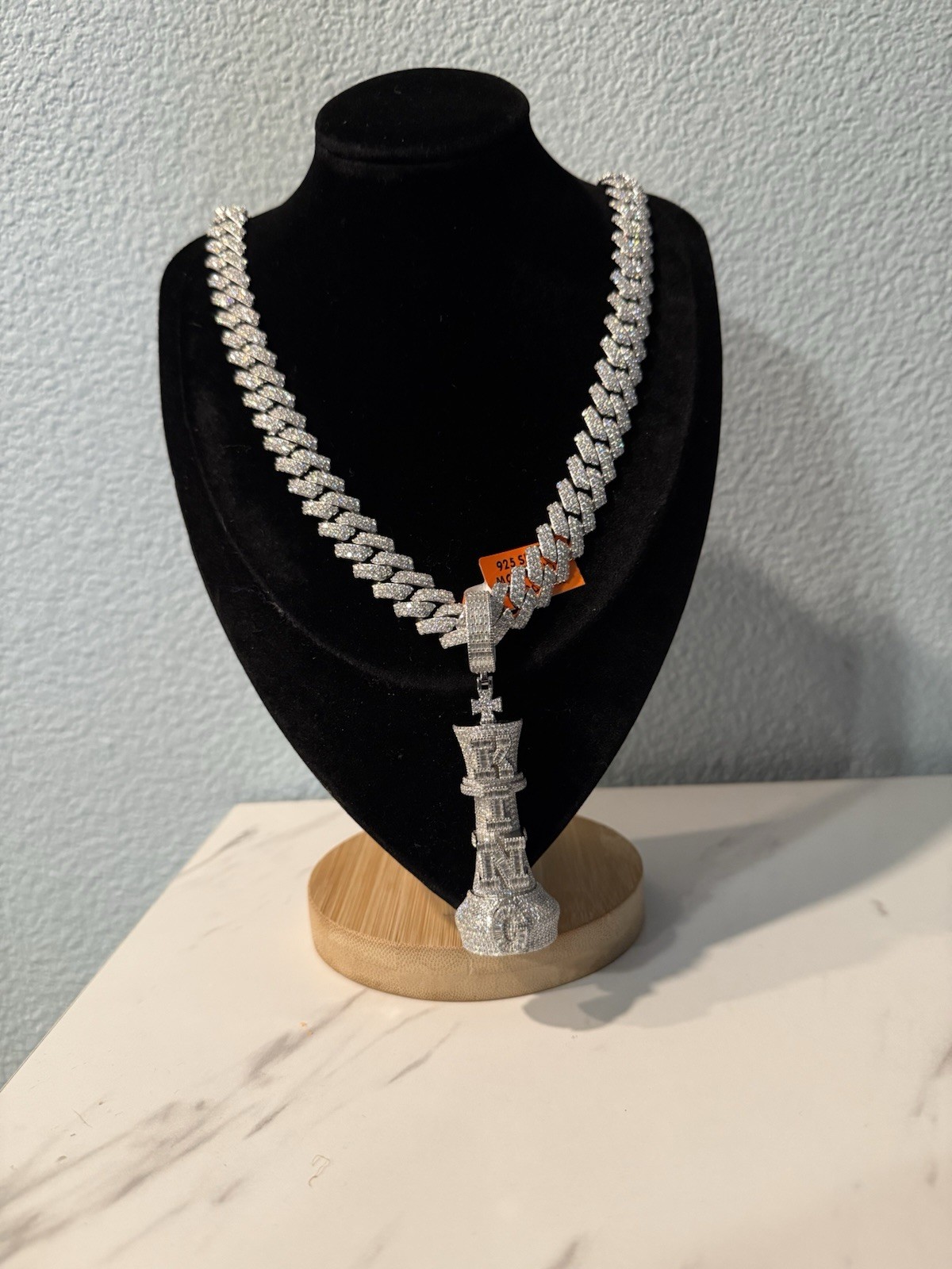 16mm 24” Moissanite Chain Sterling Silver 925 With 925 Moissnaite King Pendant