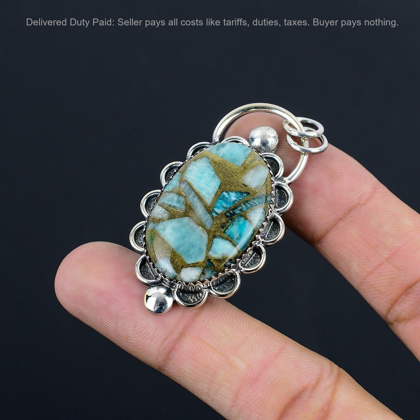 Natural Copper Amazonite Anniversary Birthday Wedding Trendy Pendant 925 Silver