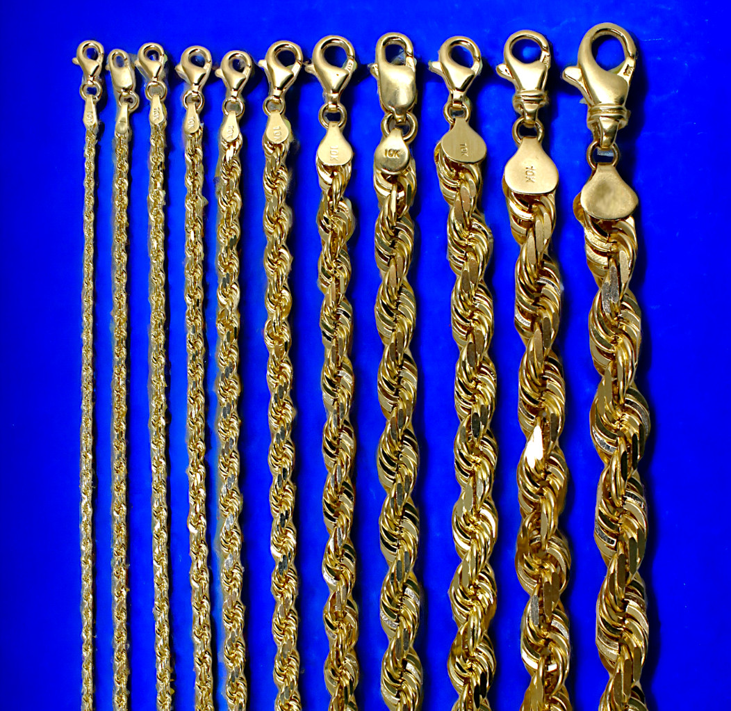 10K Yellow Gold SOLID Rope Chain Necklace Bracelet Diamond Cut 1mm-10mm 7″-30″