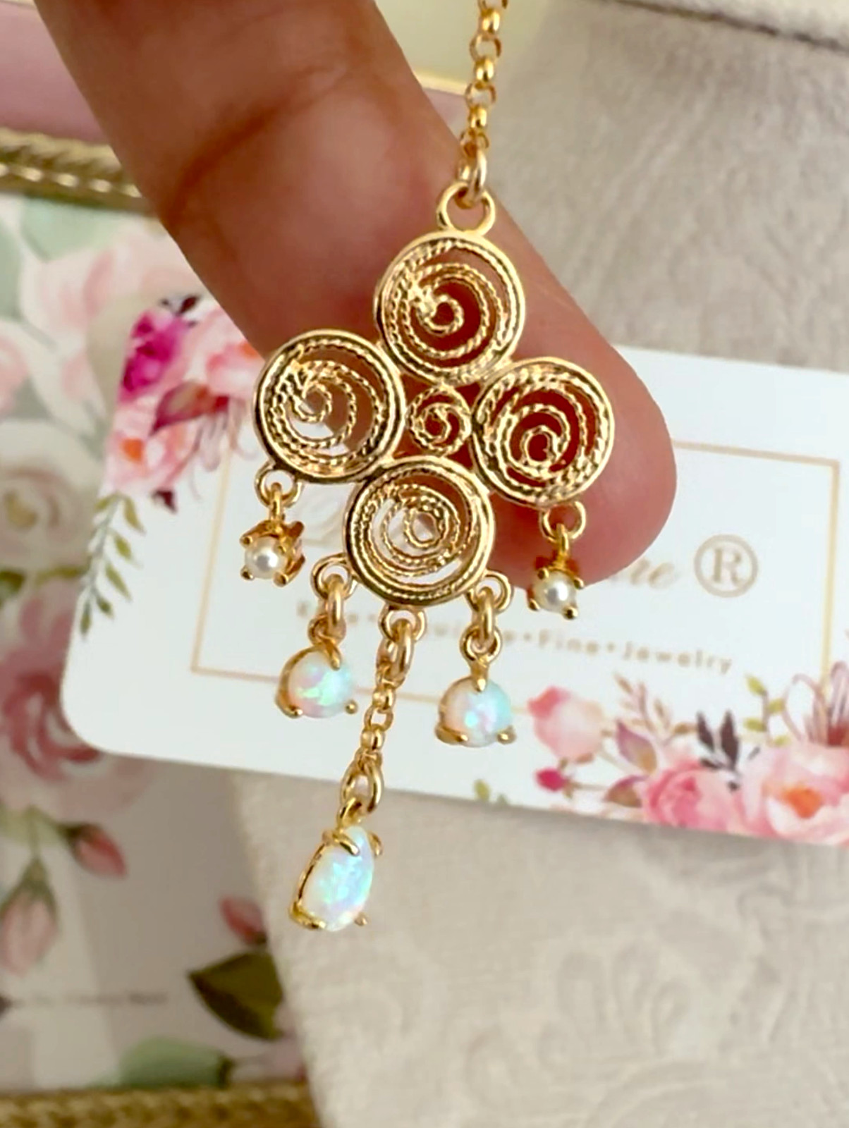 $599 NEW COUTURE OVAL OPAL 18K YELLOW GOLD CHAIN NECKLACE CHARM PENDANT 18″ 16″