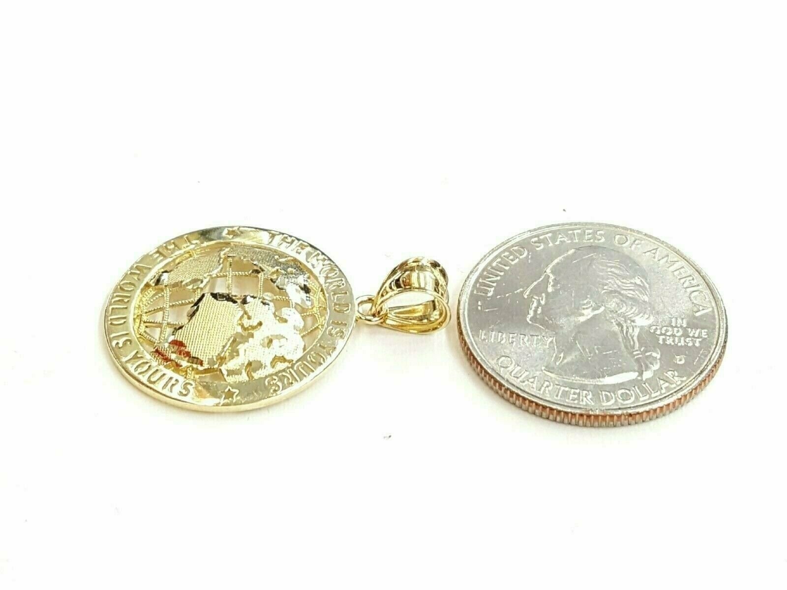 10k yellow gold round globe planet earth world map pendant jewelry 0.89″ 2.1g
