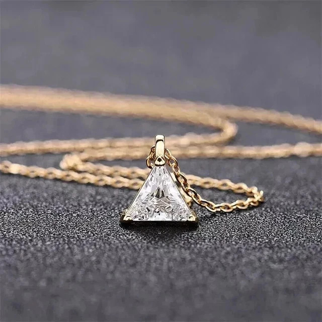 1.6 Ct Trillion Cut Solitaire Moissanite Pendant 14K Yellow Gold Plated