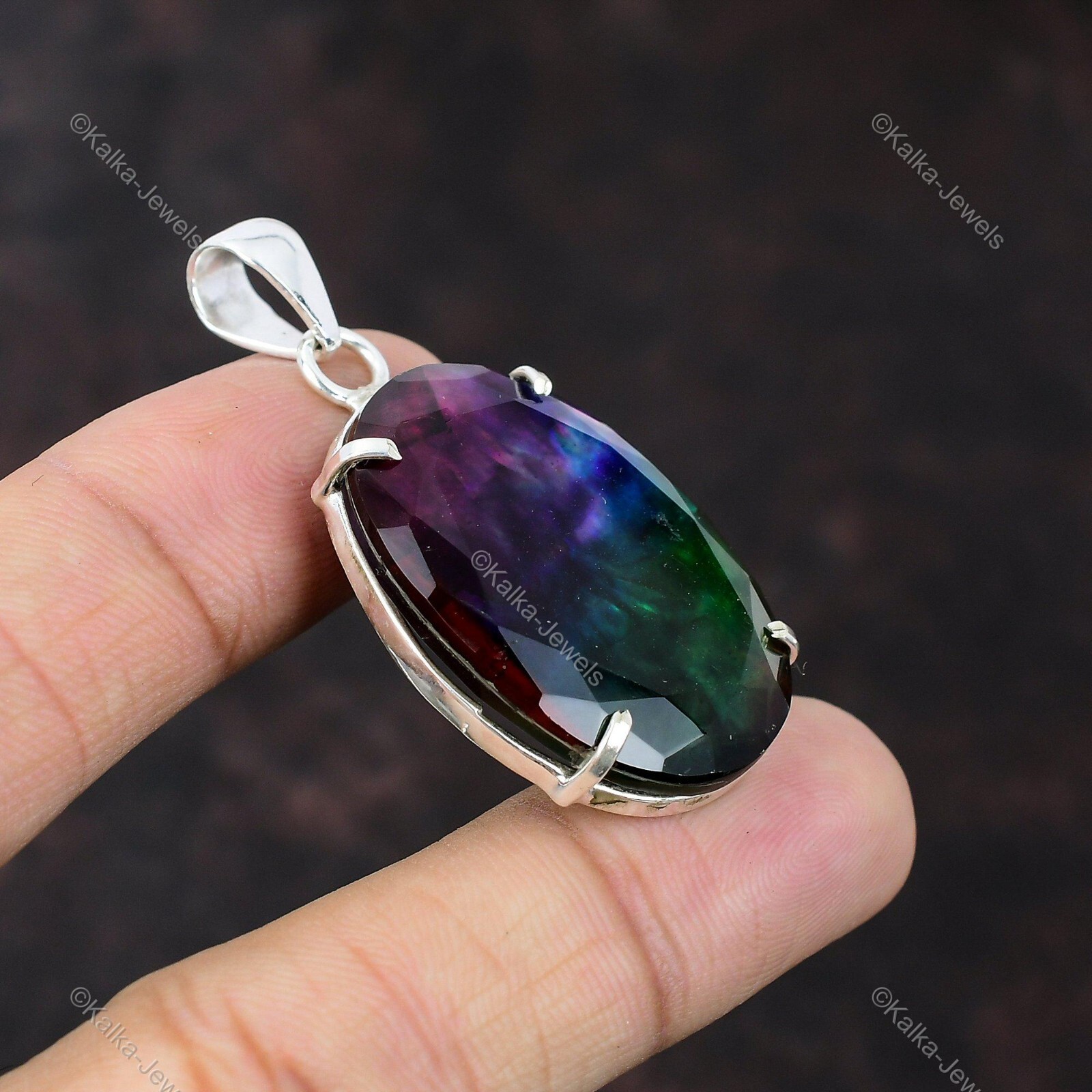 Gift For Women Jewelry Pendant 925 Sterling Silver Natural Ammolite Gemstone