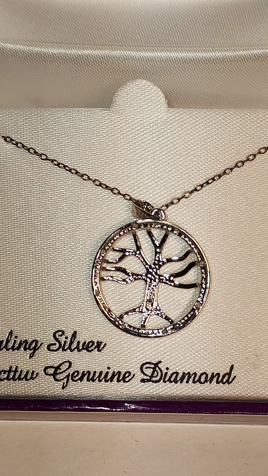 New~**TREE OF LIFE 1/10 CTW DIAMOND PENDANT**~Sterling Silver ~18″ CHAIN~Box