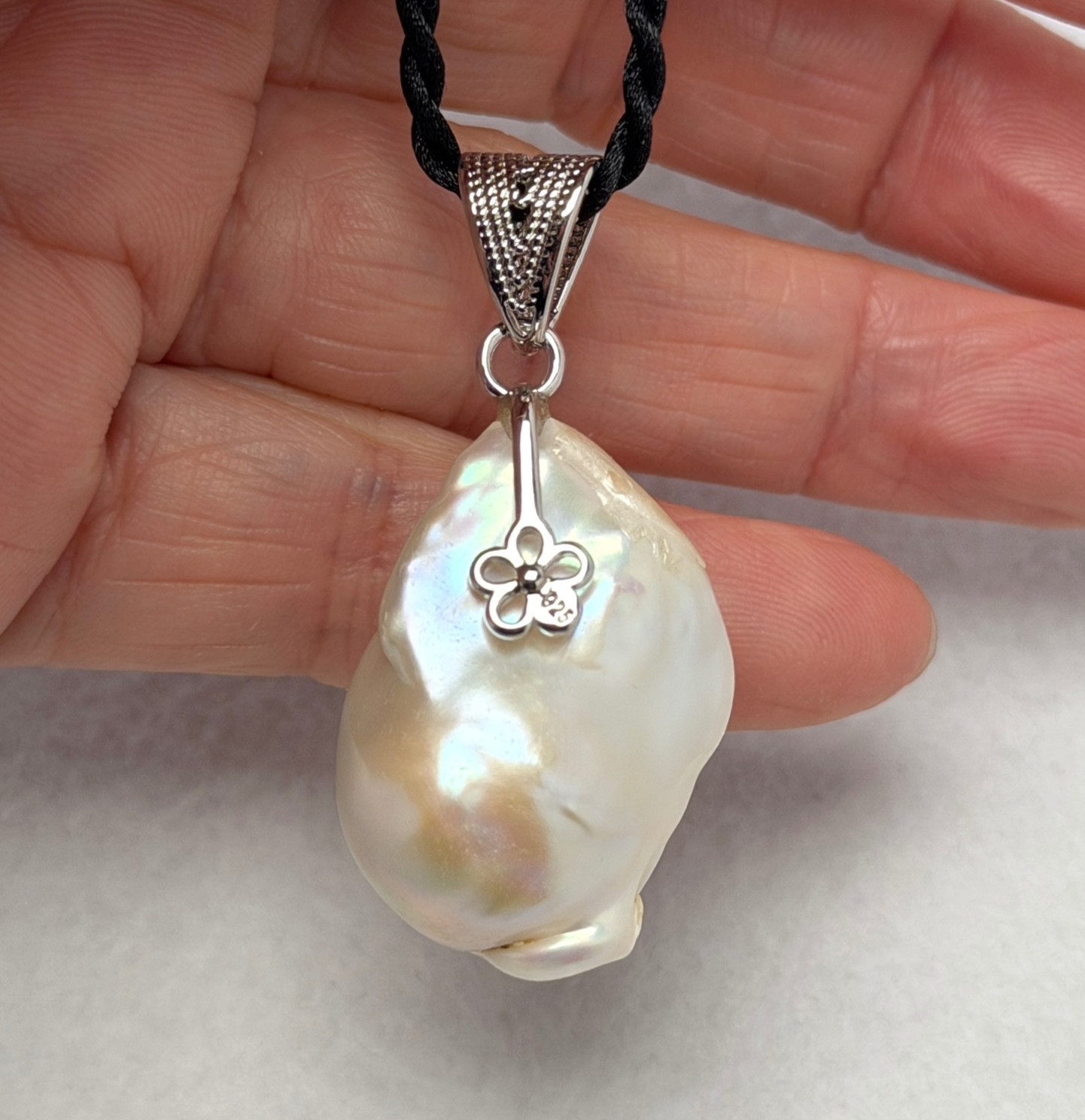 Humongous 20.3 x 30.2mm Freshwater Baroque Pearl Pendant, 925 Silver Bail #124SP