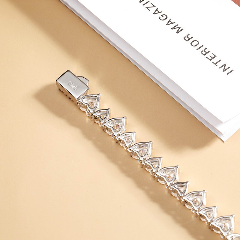 Heart Cut Real Moissanite Women Tennis Necklace Choker 18K White Gold Plated GRA