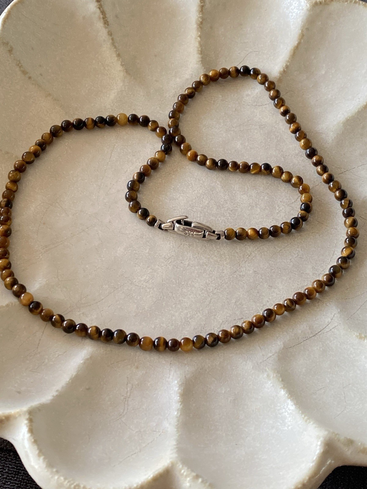 David Yurman .925 Sterling Silver Beads Tiger’s Eye Necklace 26″
