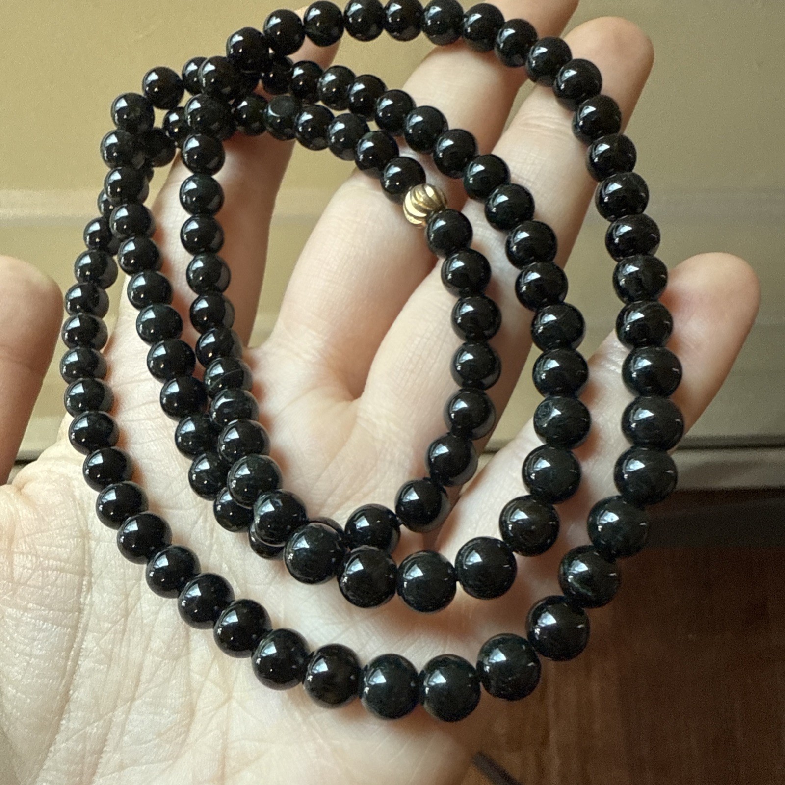 untreated Myanmar Grade A Black Jadeite Long Beaded Necklace 6.2 Mm 6 Mm