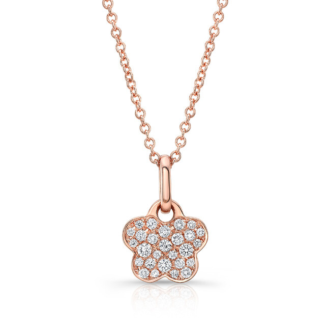 18k Rose Gold Diamond Clover Pendant Necklace Natural Round Pave 0.17CT Womens