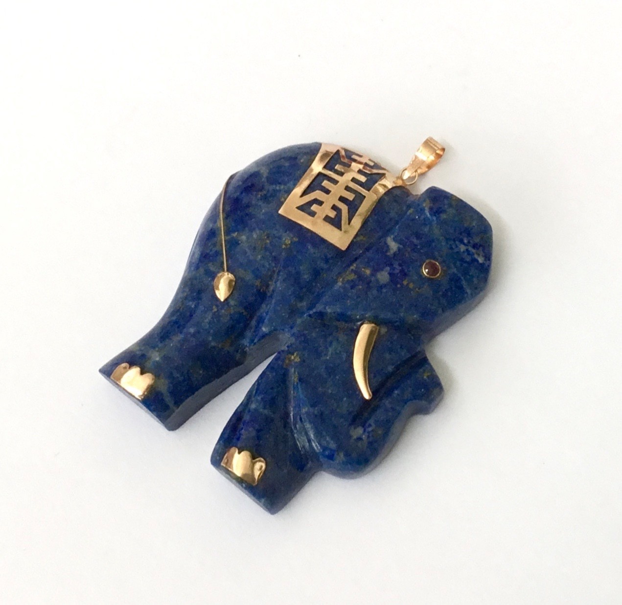 Amazing Extra Large Blue Lapis Elephant With Solid 14K Gold pendant NEW