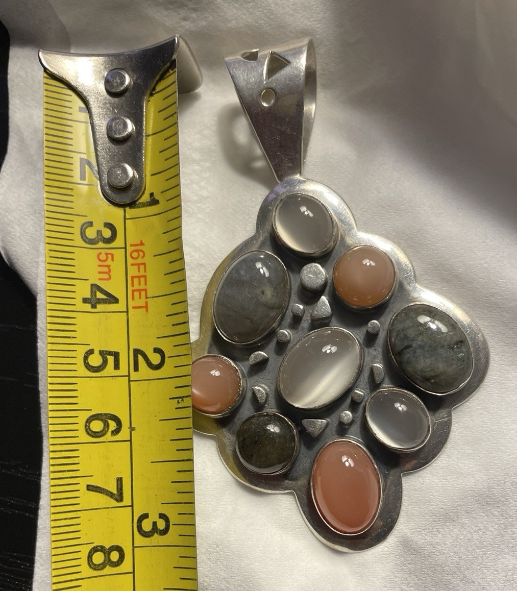 Jay King Mine Finds Multi Stone Pendant On 21 Inch Thick Sterling Silver Chain