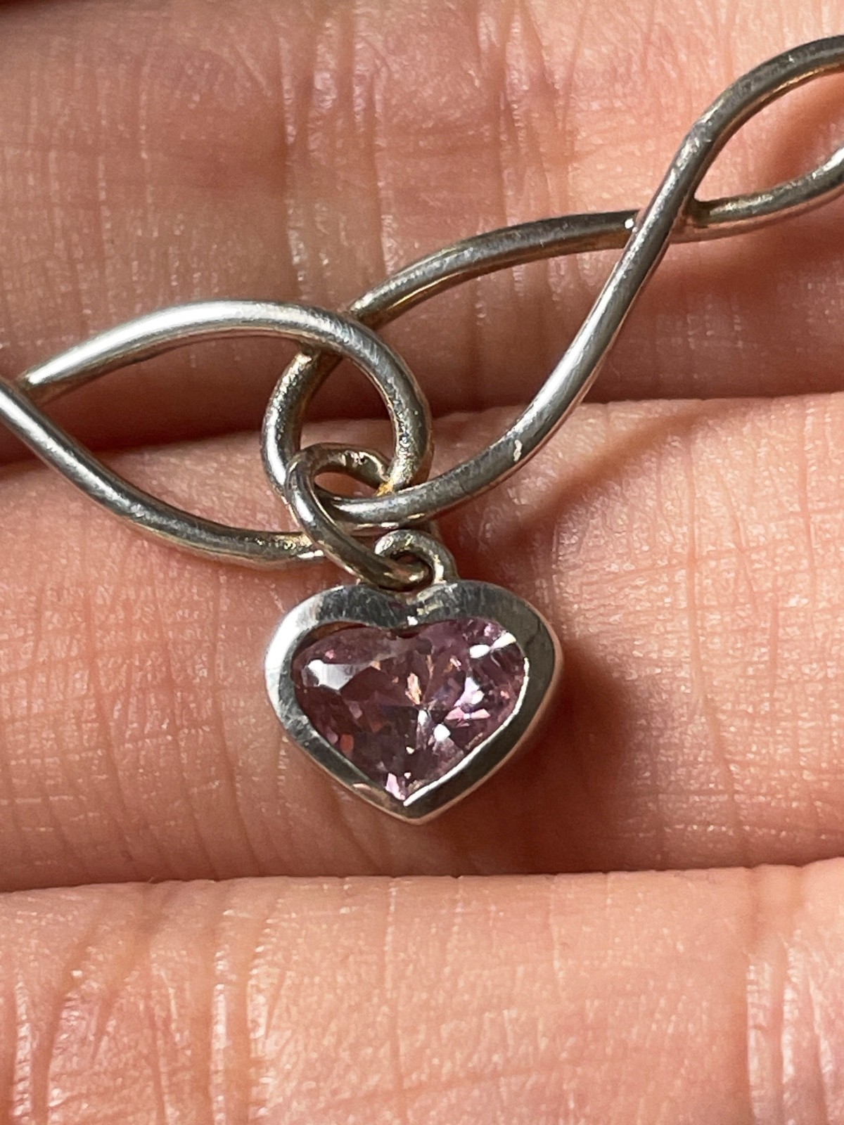 925 Sterling Silver Infinity Necklace Pink Heart Stone 40cm Celtic Inspired
