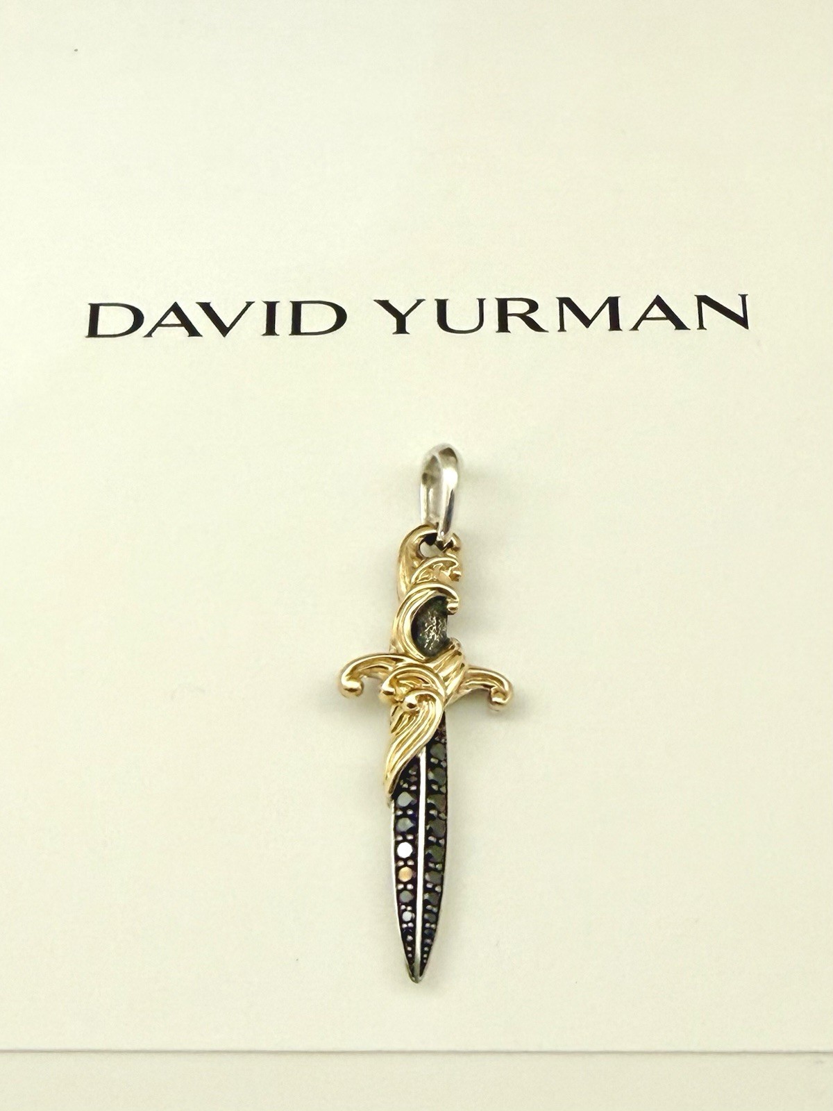 DAVID YURMAN DAGGER AMULET SterlingSilver ,18K Yellow Gold,Black Diamonds, 44mm