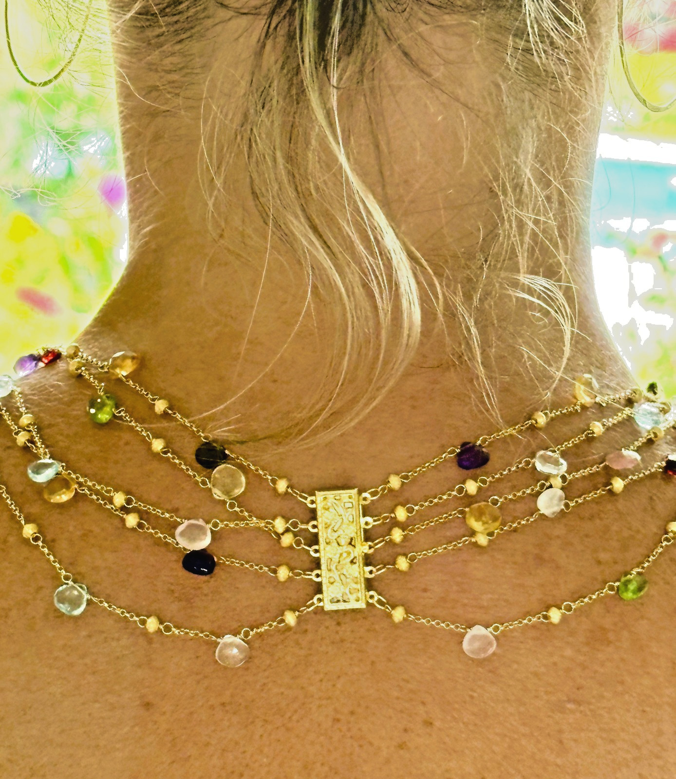 Spectacular Multi-Gem Briolette Vermeil 5 Strand Necklace