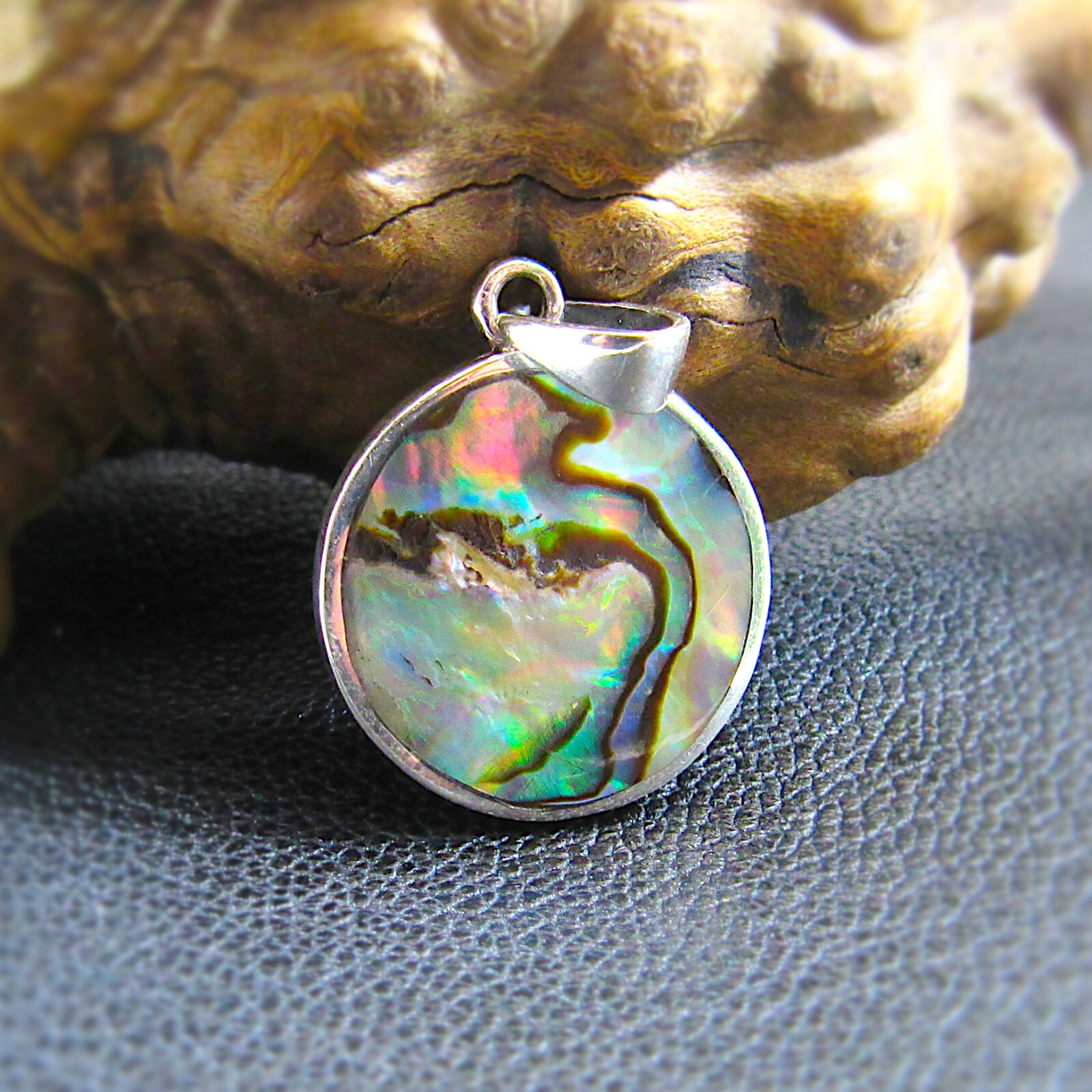 Solid 925 Sterling Silver Hummingbird Flower Pendant w/ Abalone Paua Shell
