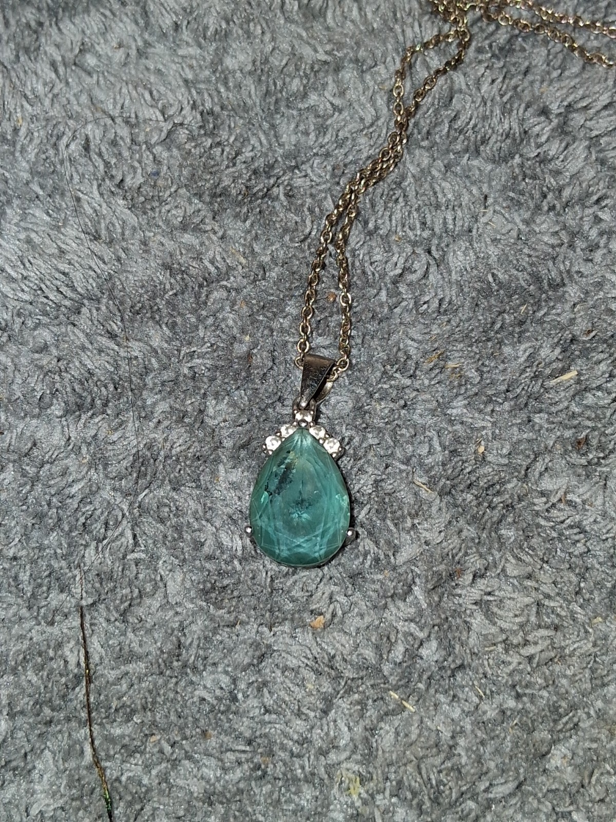 Vintage Style 925 Sterling Teardrop Pendant Blue Topaz Gem w/ CZ Sparkle Chain