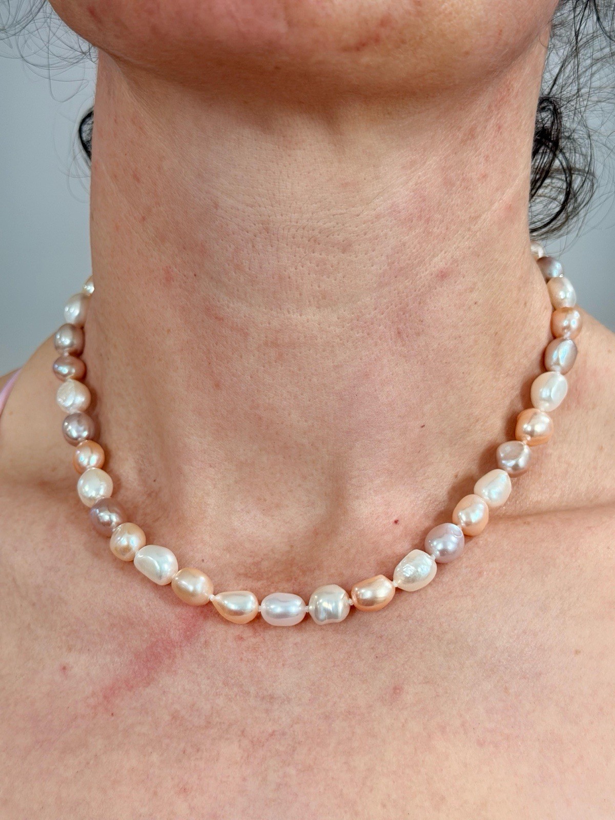 June Birthstone Multicolor Pastel Pink White Purple Pearl Bridal Necklace, Gift