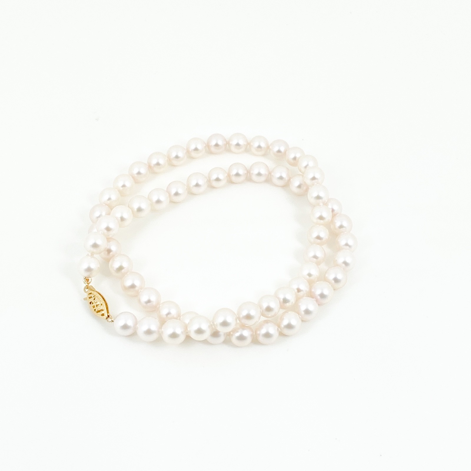 AAA White Akoya Pearl Necklace, 6.5-7mm Japanese Seawater Pearls ,14K Gold #104S