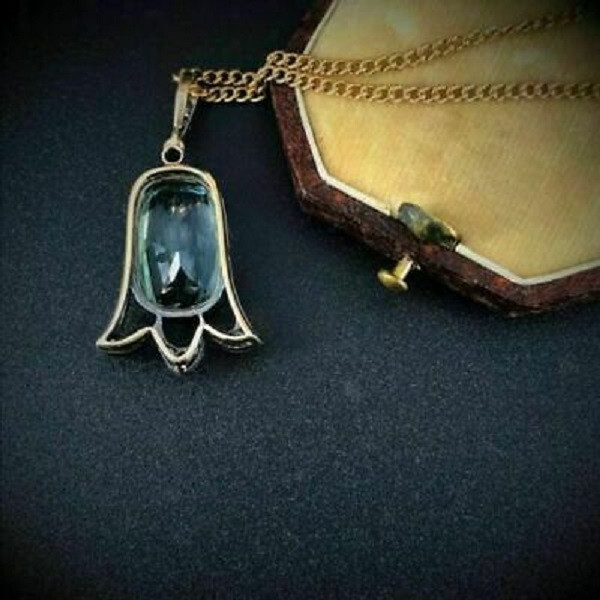 Antique 4 Carat Aquamarine and Diamond Bell Style Pendant 14K White Gold Finish