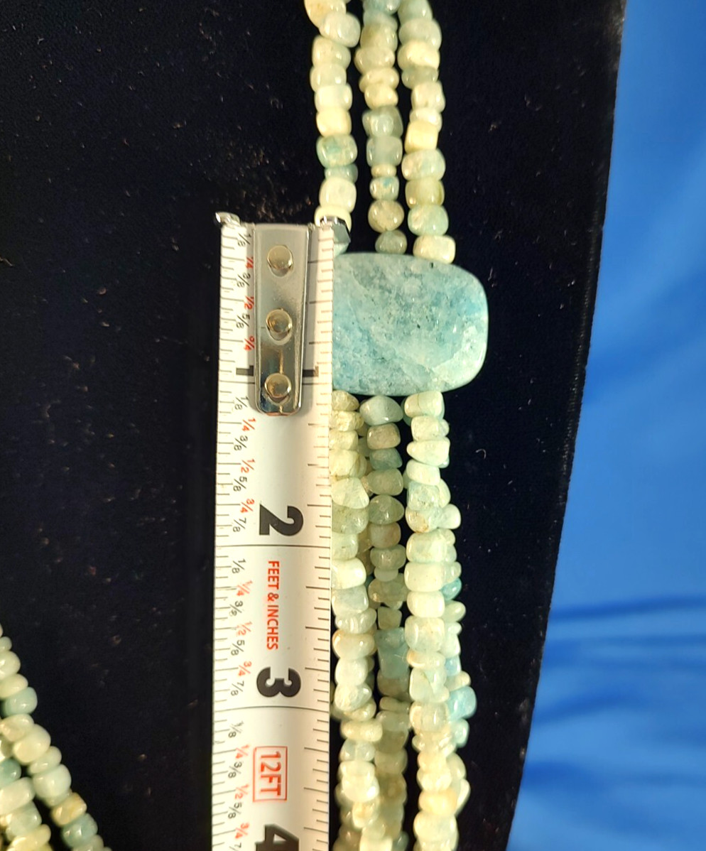 Natural Aquamarine Stone and Bead Multi-Strand Necklace Signed 925 RB