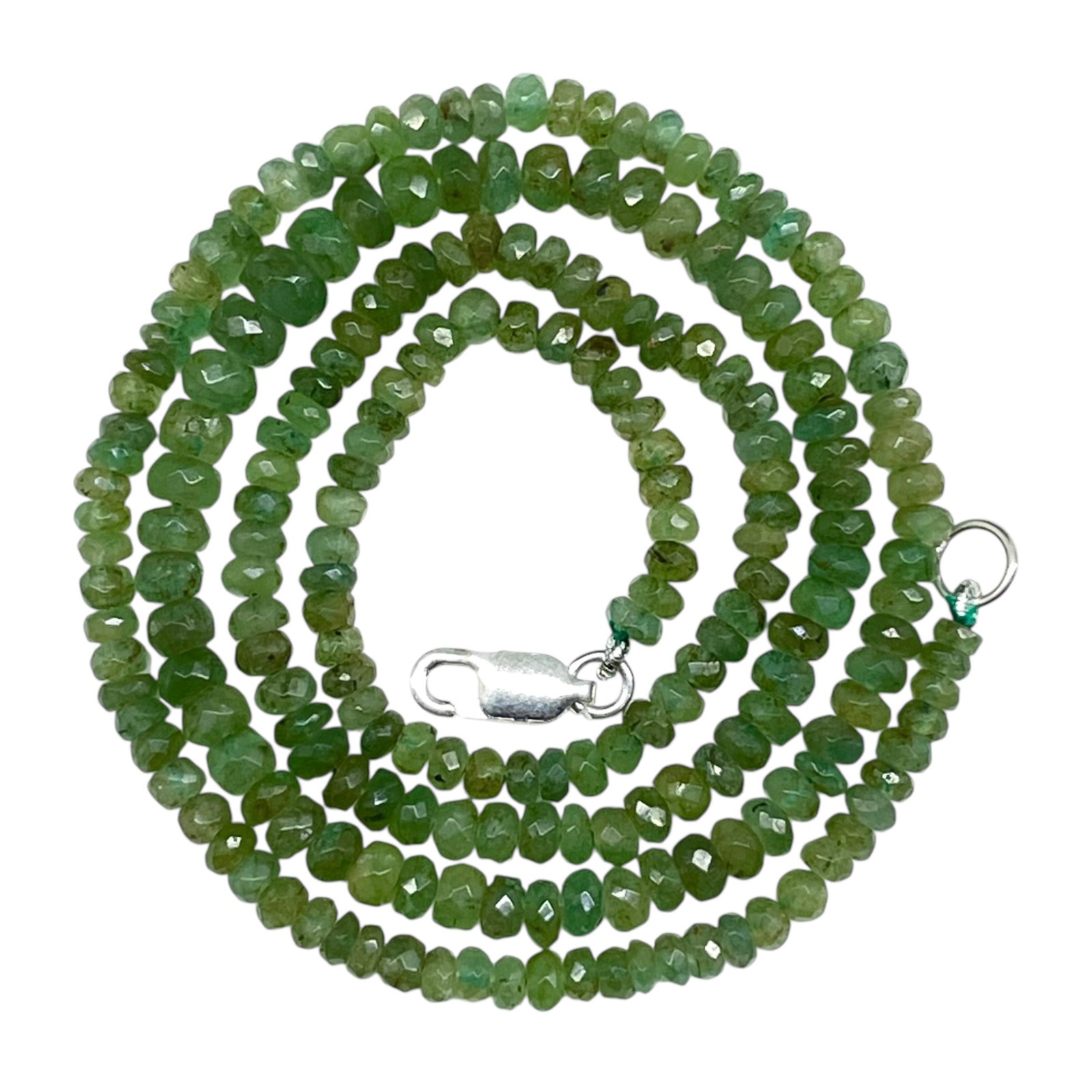 Single Strand Natural Zambian Emerald Necklace Faceted Beads 925 Clasp 18 Inch