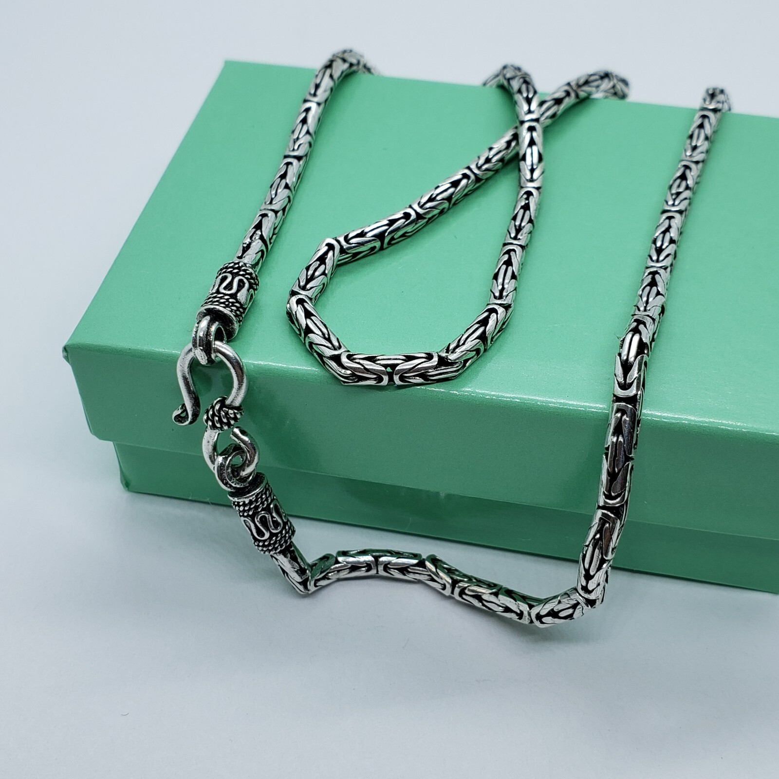2.5mm Sterling Silver Round BYZANTINE Chain Necklace Bracelet Antiqued Finish