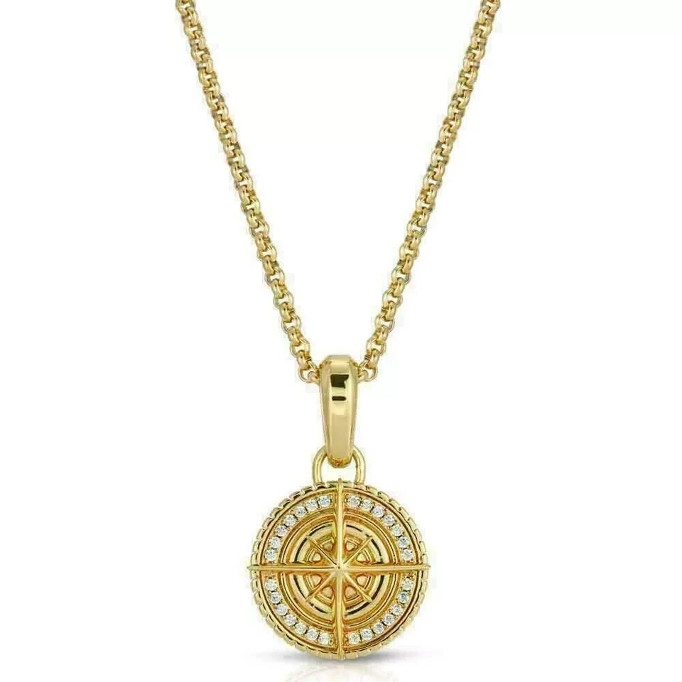 0.50Ct Round VVS1D Diamond COMPASS Pendant 14K Yellow Gold Over 18′ Free Chain