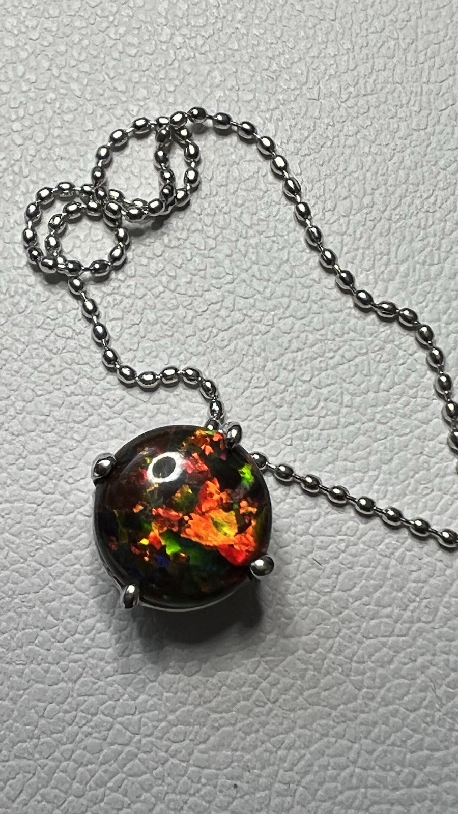 925 Sterling Silver Round Multicolor Black Opal Pendant Necklace Ball Chain 16”