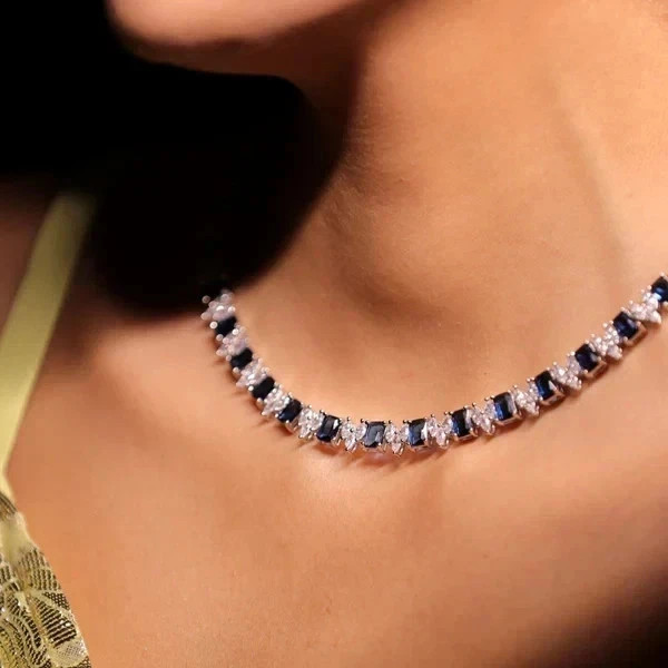 29Ct Emerald Lab-Created Sapphire 14K Wh Gold Plated Necklace & Earrings Set 18″
